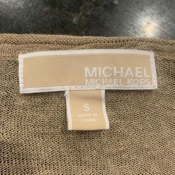 MICHAEL Michael Kors Tan Semi Sheer Knit Oversized Long Sleeve Sweater Top Small - Picture 2 of 2